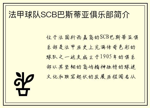 法甲球队SCB巴斯蒂亚俱乐部简介
